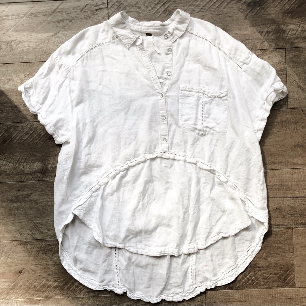 Free People White Lace Button Down Tunic